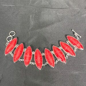 Sterling Silver Red Spiny Oyster Shell Statement Bracelet